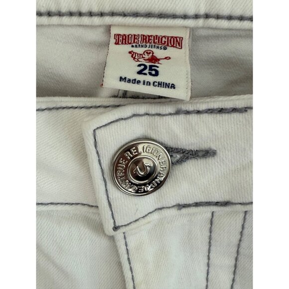 True Religion Jeans Womens Size 25 Skinny White Low Rise 31” Grey Stitching - Picture 9 of 14